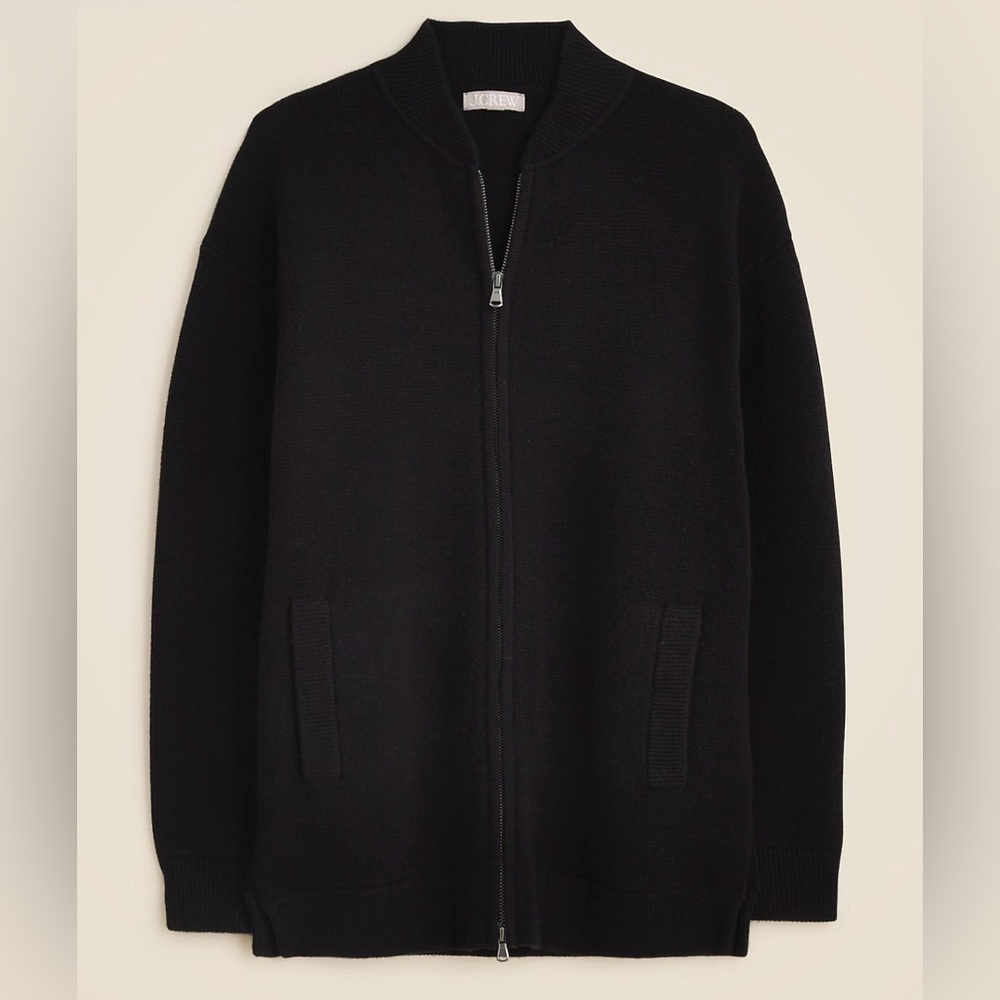 J. Crew Black Full Zip Flight Sweater-Jacket